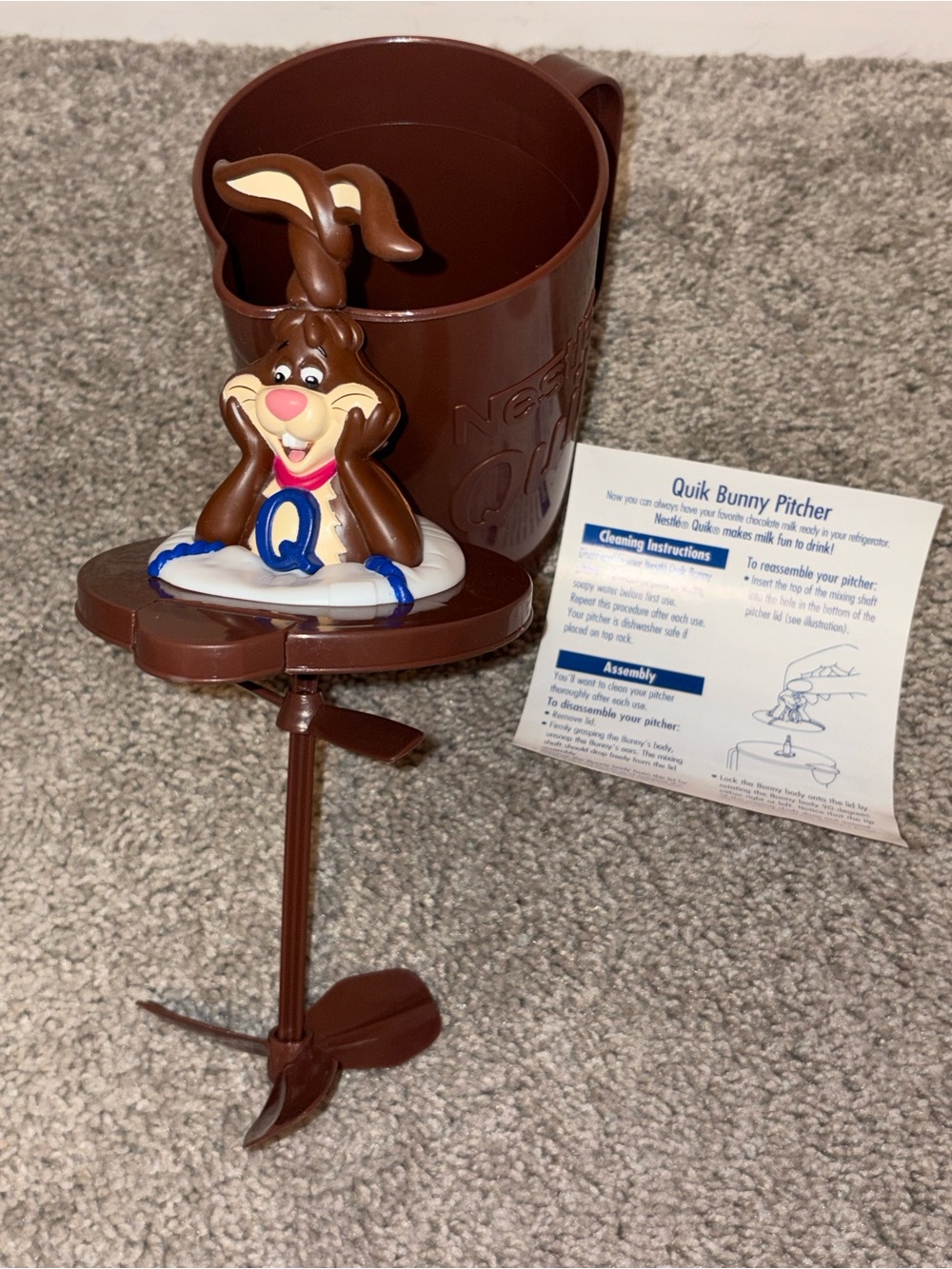 1980’s/90’s Quik Bunny Pitcher Mixer Accessory - Brown Bunny Drink Whisk